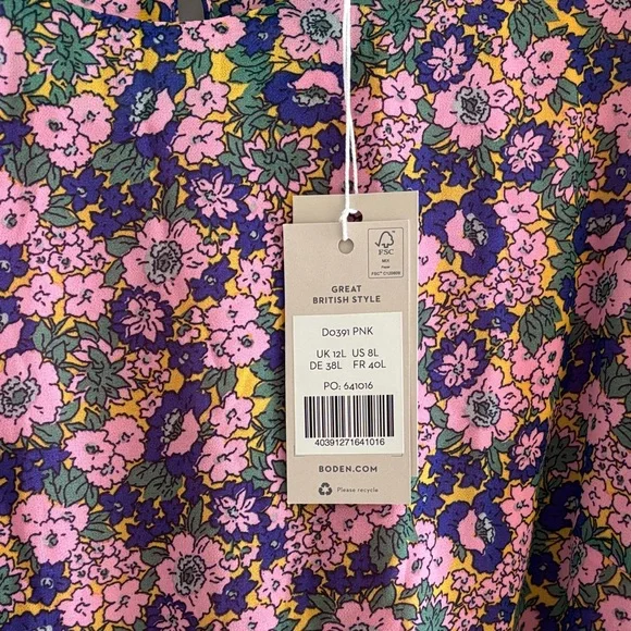 Boden Floral Midi Dress in Pink, Purple, Green, Yellow - Picture 7 of 11